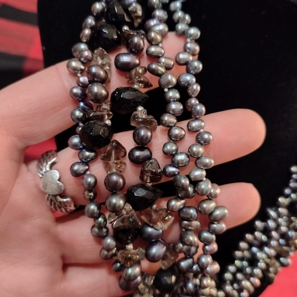 SALE! VINTAGE Multi-Strand Cascade Peacock Pearls & Smoky Quartz Necklace - Picture 4 of 11